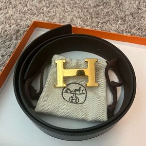 Hermes black/brown reversible belt ; size 85cm, 32mm width
